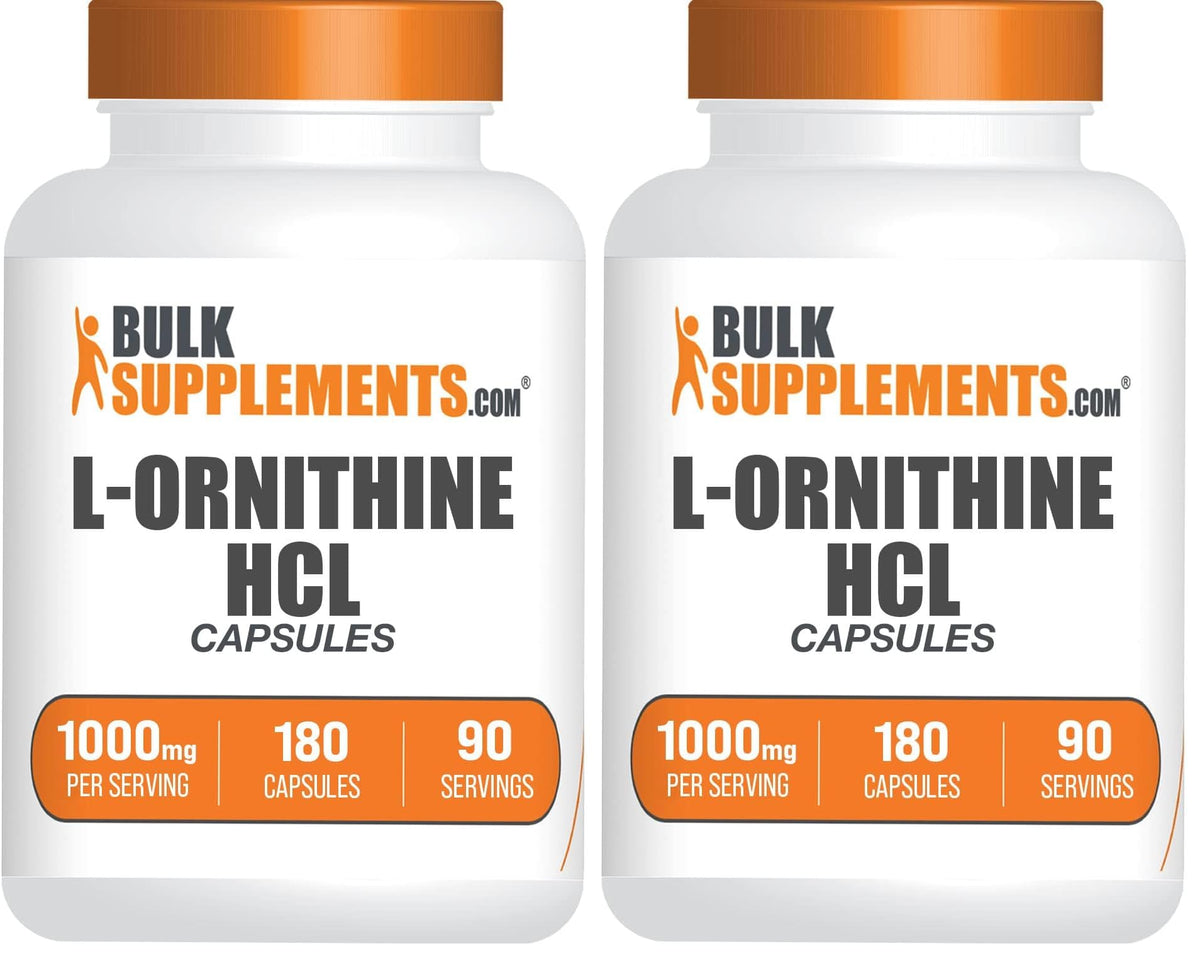 BulkSupplements L-ornitina HCl, cápsulas para uso diario y estilo de vida activo.