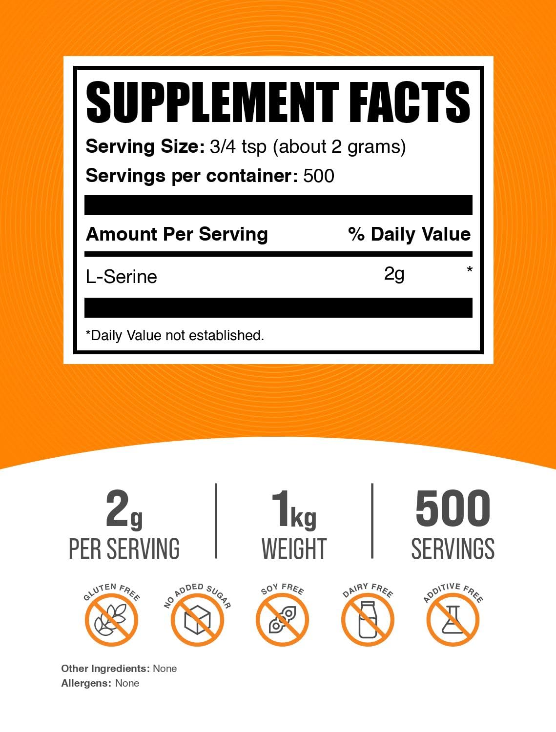 BulkSupplements L-Serina en polvo, textura fina para mezclar fácilmente