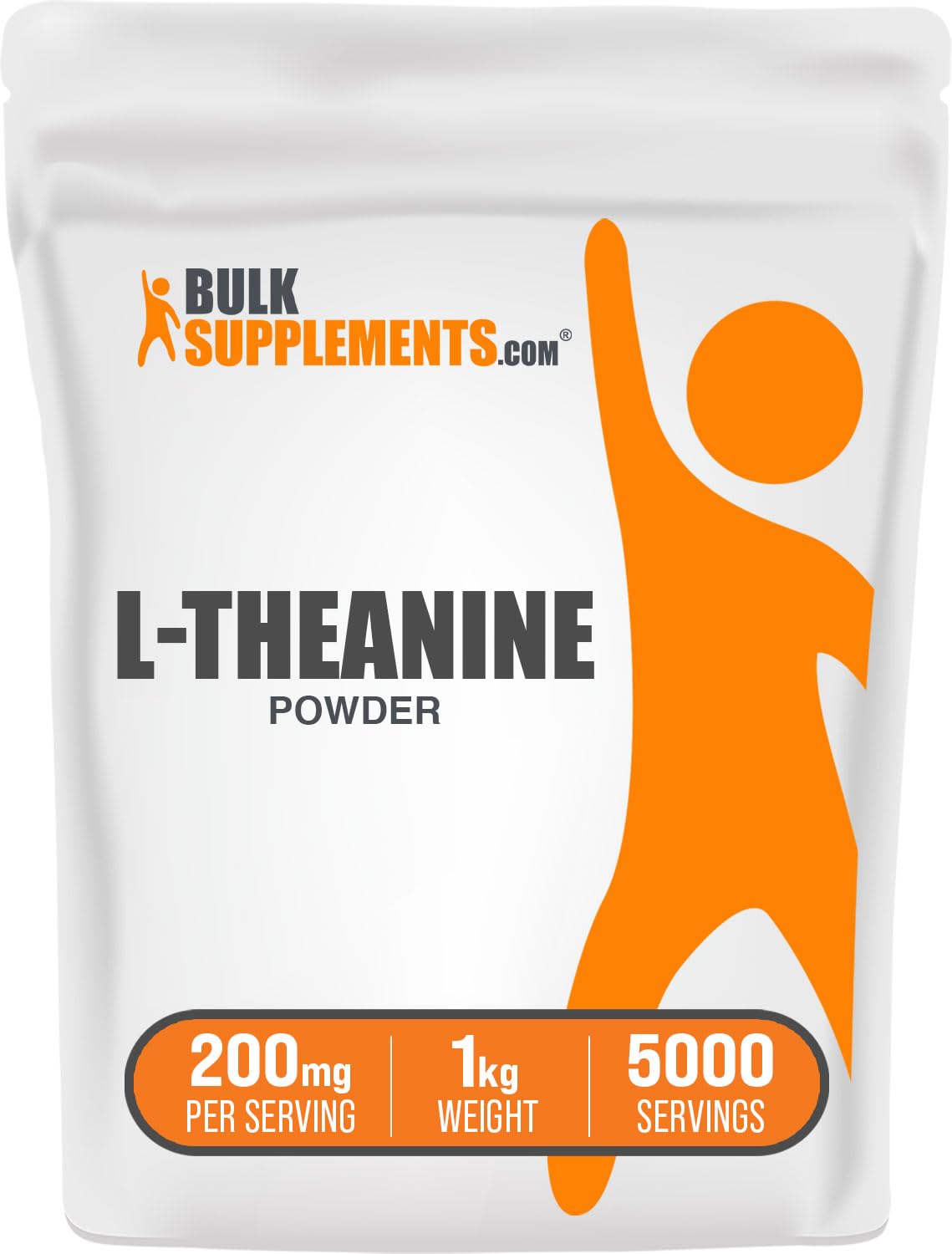 BulkSupplements L-Teanina en polvo en envase práctico para uso diario.