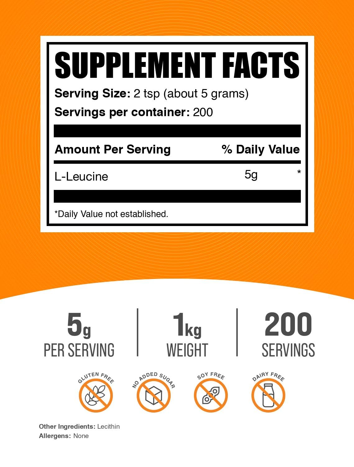 BulkSupplements L-Leucina medidor cuchara para porciones precisas en bebidas.
