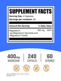 BulkSupplements Magnesio glicinato cápsulas de 400 mg por porción.