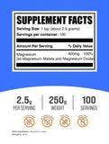 BulkSupplements Magnesio Malato polvo, cuchara de medición, facilita dosis diaria sin complicaciones.