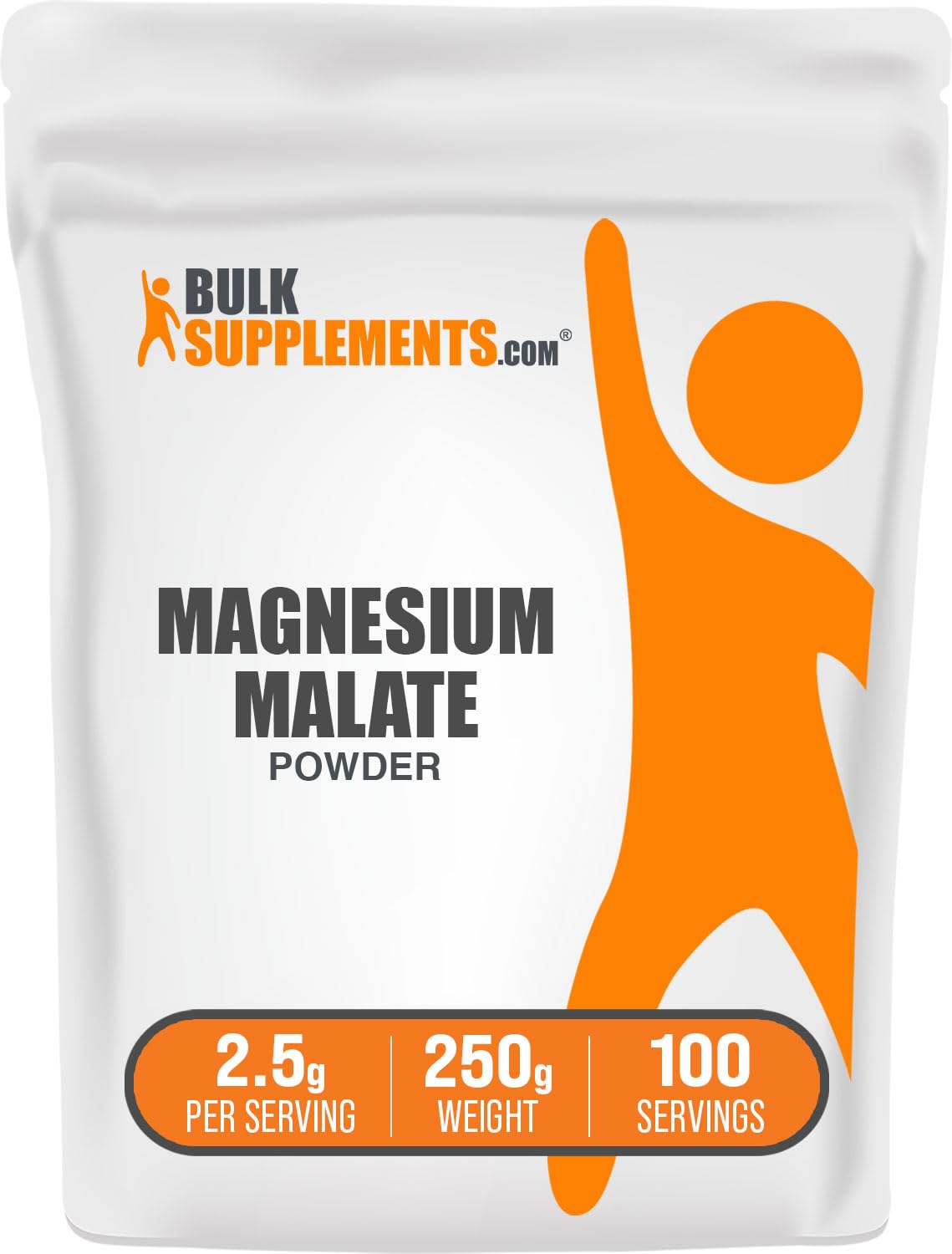 BulkSupplements Magnesio Malato polvo, envase visible, ideal para añadir a batidos diarios.
