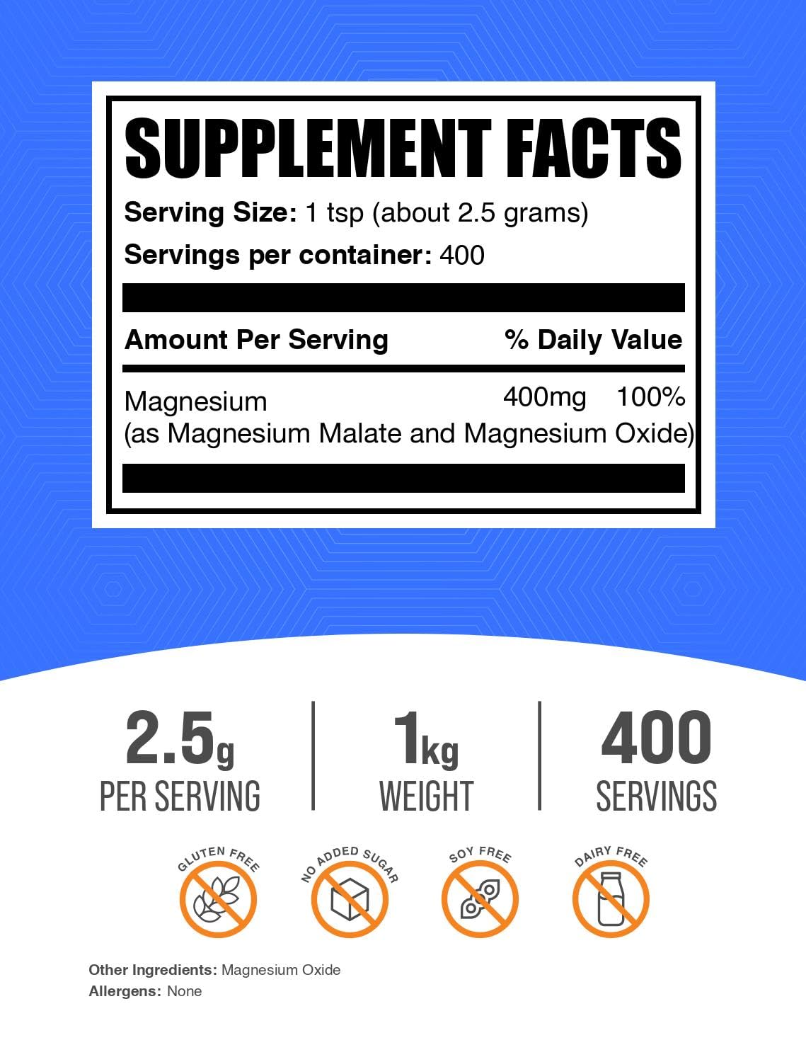 BulkSupplements Magnesium Malate en vaso, disolución fácil para batidos diarios