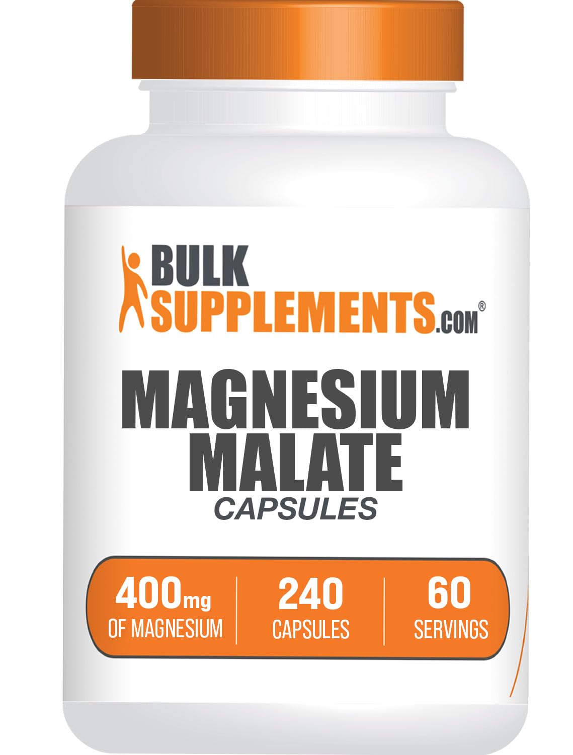 BulkSupplements Magnesium Malate cápsulas frente, apoyo diario al alcance.