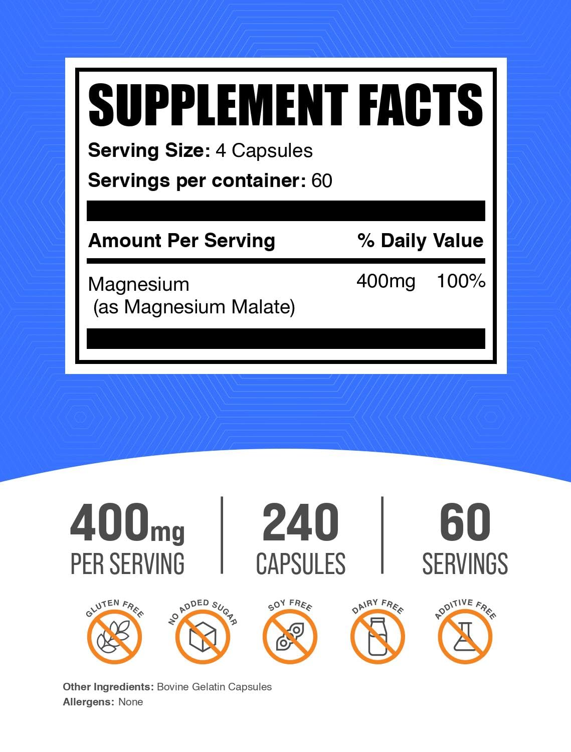 BulkSupplements Magnesium Malate, etiqueta visible, fácil de incorporar en la rutina.