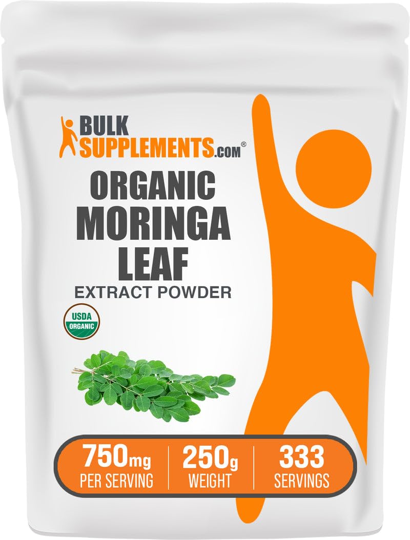 BulkSupplements Moringa Extract polvo orgánico, fuente natural de nutrientes para tu día.