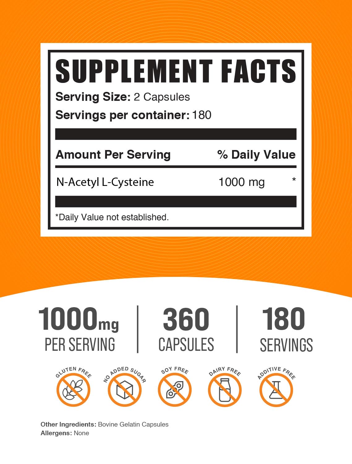 Etiqueta BulkSupplements NAC 1000 mg con información clara y útil.
