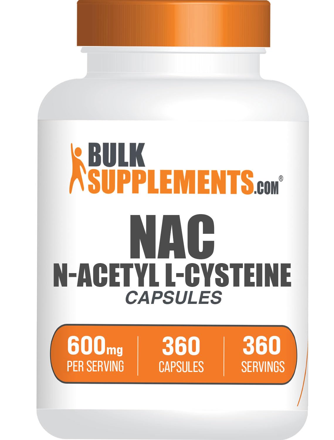 BulkSupplements NAC 600 mg cápsulas en caja; complemento diario para bienestar