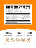 Frasco NAC 600 mg de BulkSupplements; cápsulas fáciles de tragar
