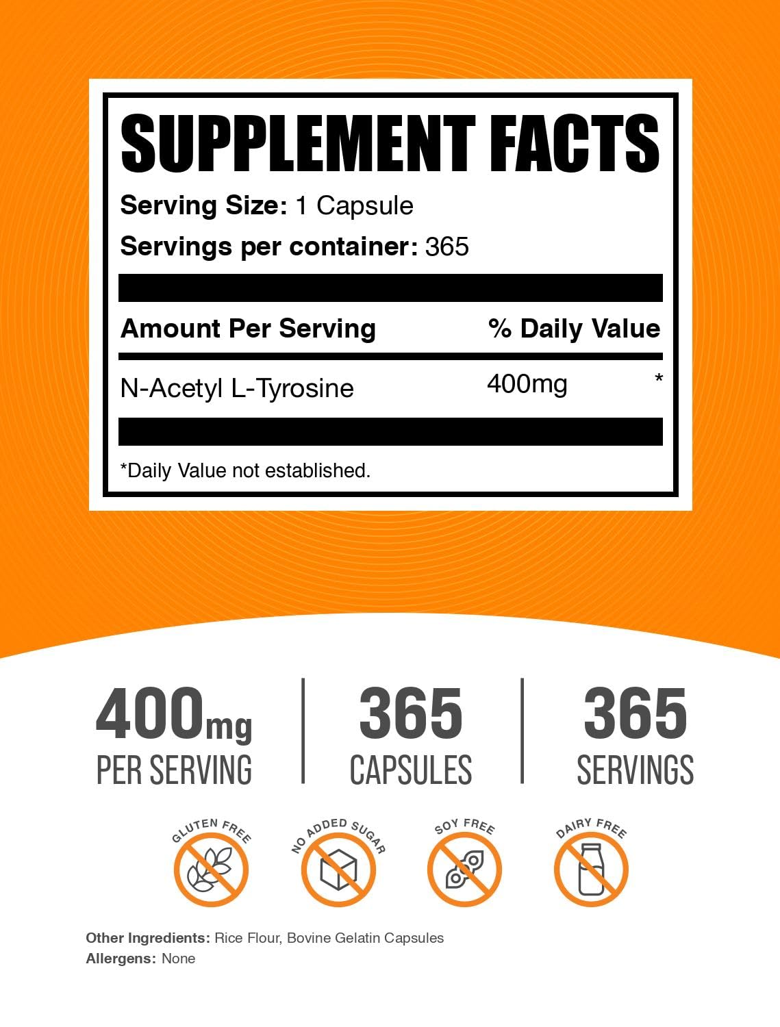 BulkSupplements N-acetil L-tirosina: porción individual facilita la ingesta controlada