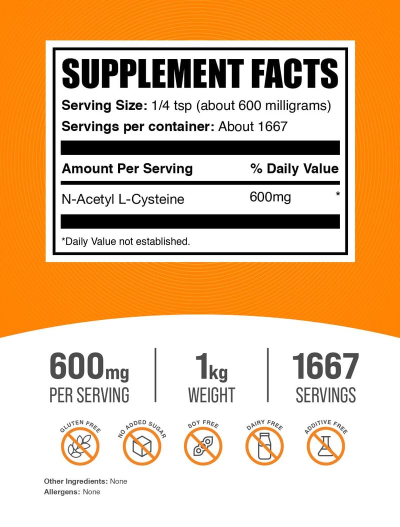 BulkSupplements NAC polvo con dosificador para medición precisa