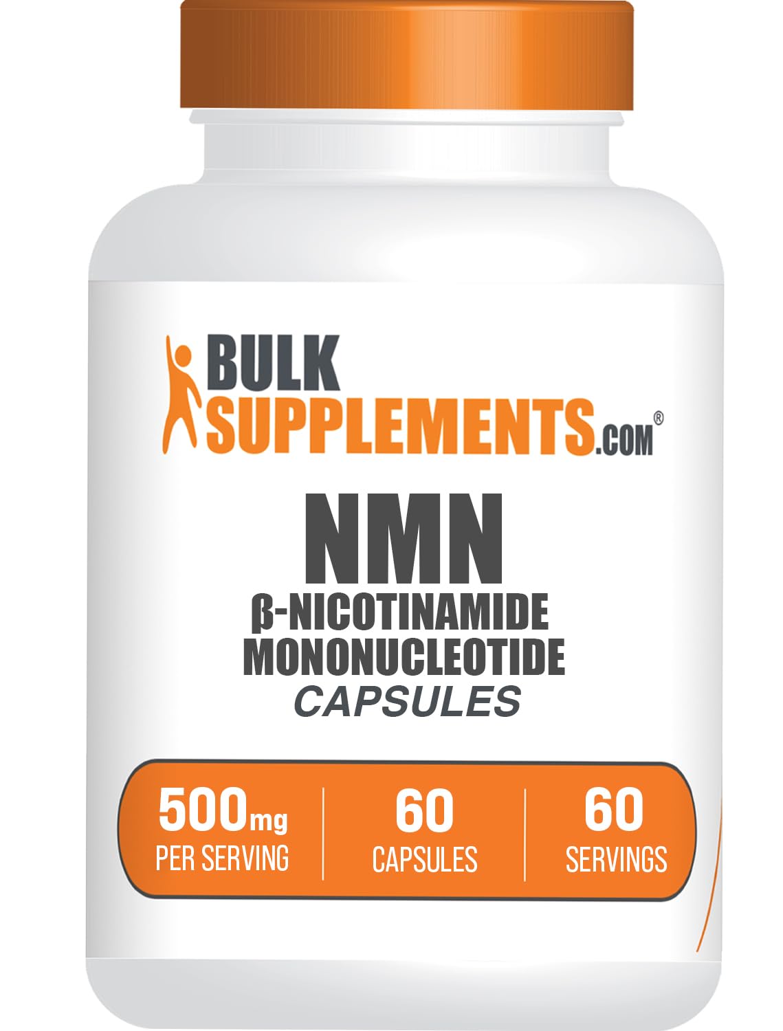 BulkSupplements NMN cápsulas en frasco; apoyo diario de energía y bienestar general