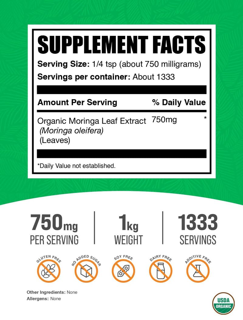 BulkSupplements Moringa Extract Powder, medición, facilita dosis diarias para apoyar tu bienestar