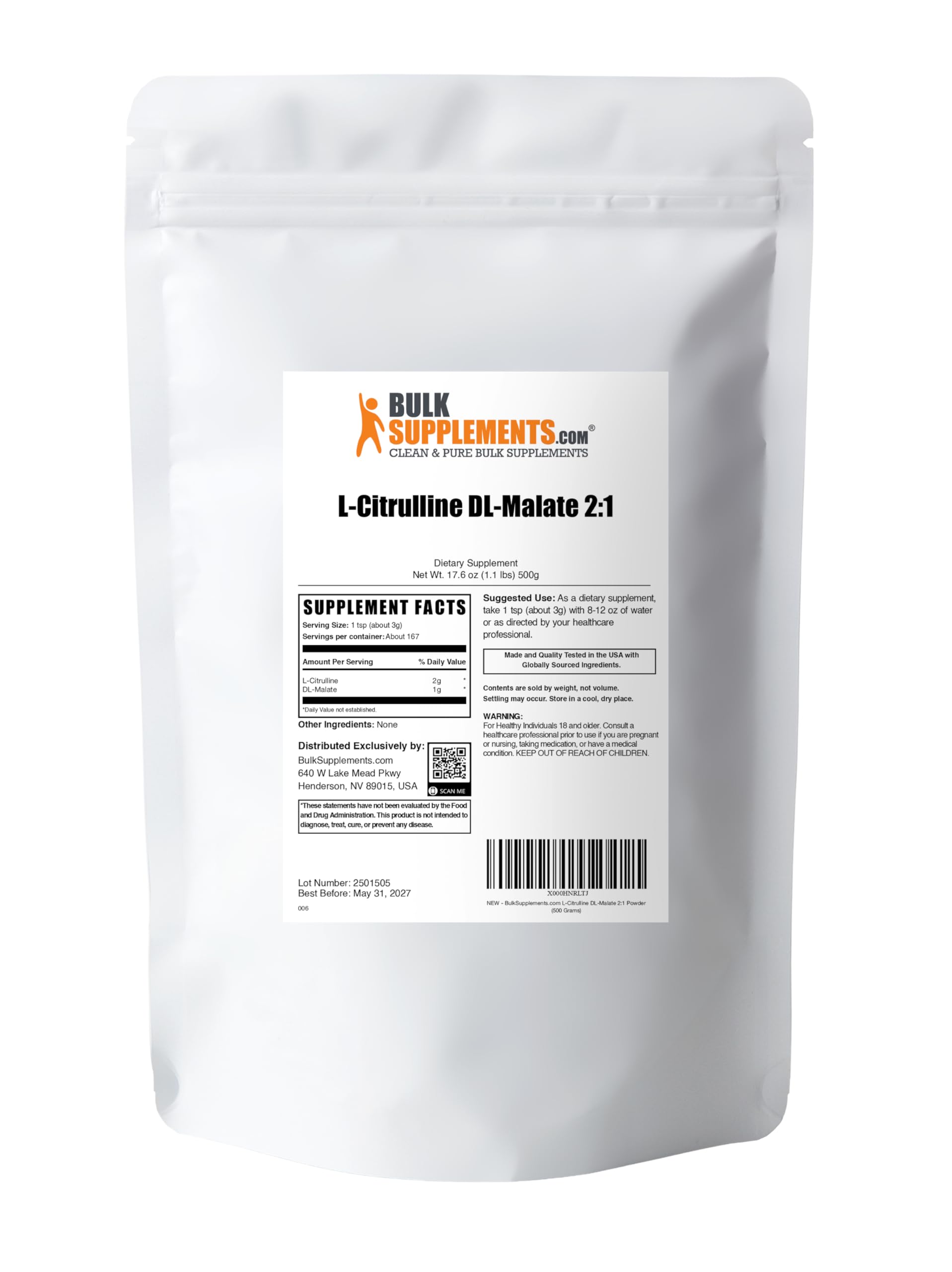 Bulksupplements panel nutricional claro para plan de suplementación.