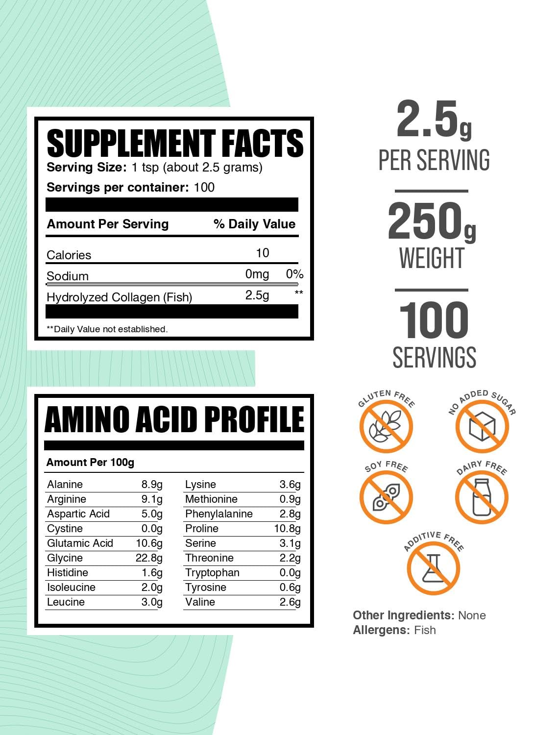 BulkSupplements Péptidos de colágeno marino con medidor para dosis fáciles.