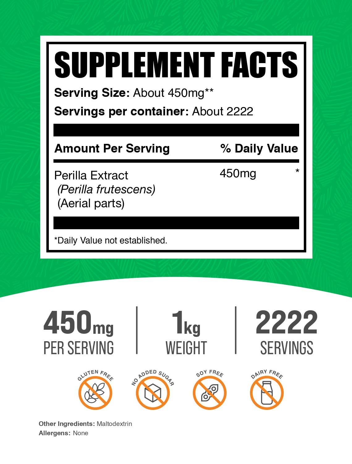 BulkSupplements Perilla Extracto Polvo, cuchara medidora para porciones consistentes