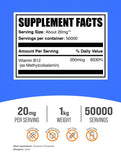BulkSupplements Polvo B12 Metilcobalamina, porción diaria y dosis precisa.