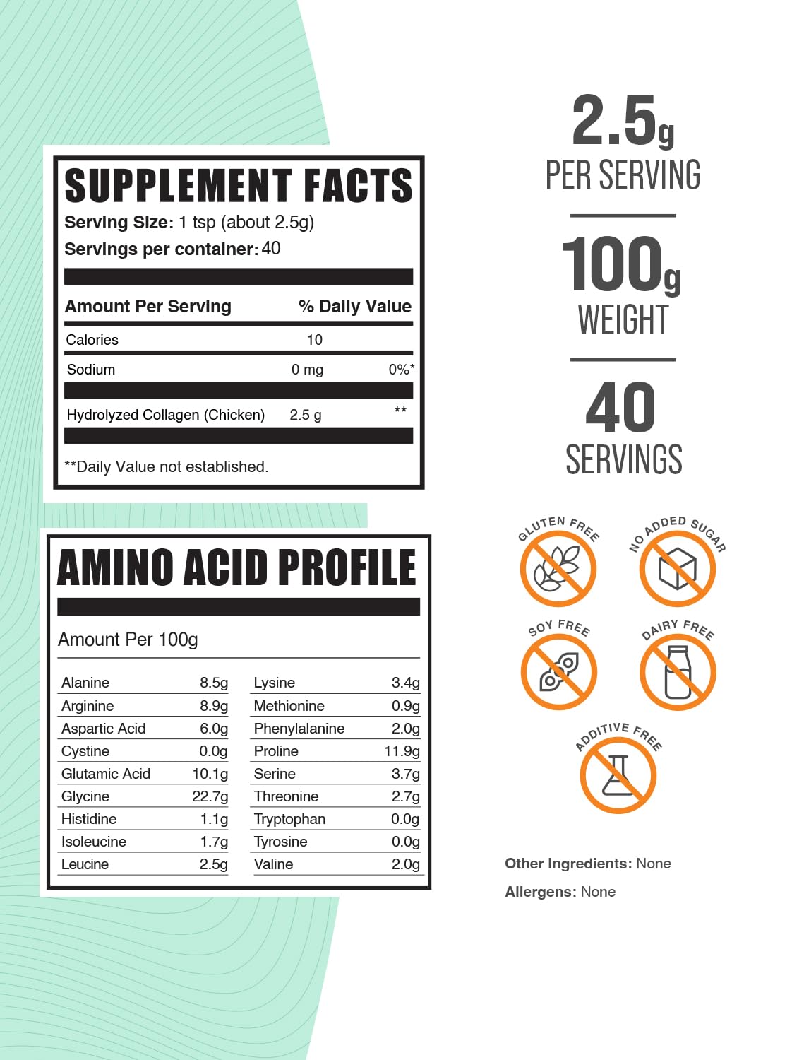 BulkSupplements Polvo de Colágeno de Pollo, cuchara de medición para dosificación precisa en batidos.