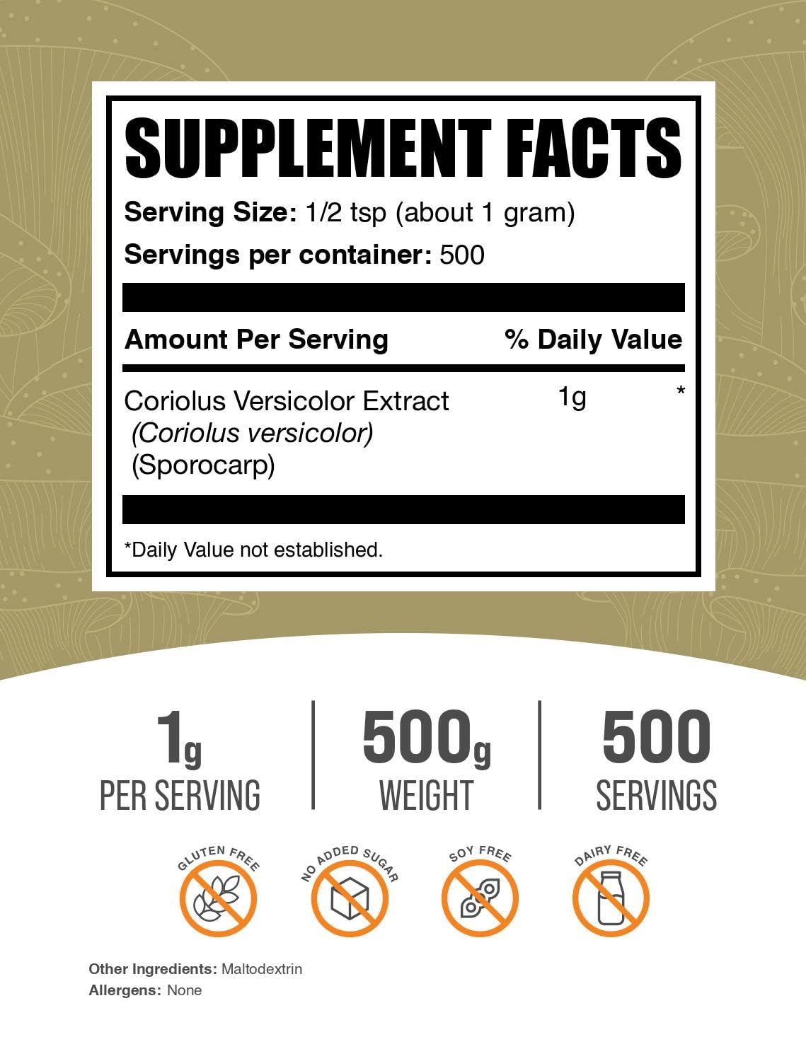 Bulksupplements, polvo hONGO cola de pavo, cuchara de medición lista para batidos