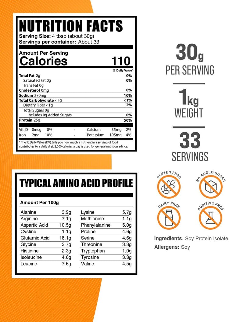 Bulksupplements proteina de soya aislada, batido suave y sin sabor.