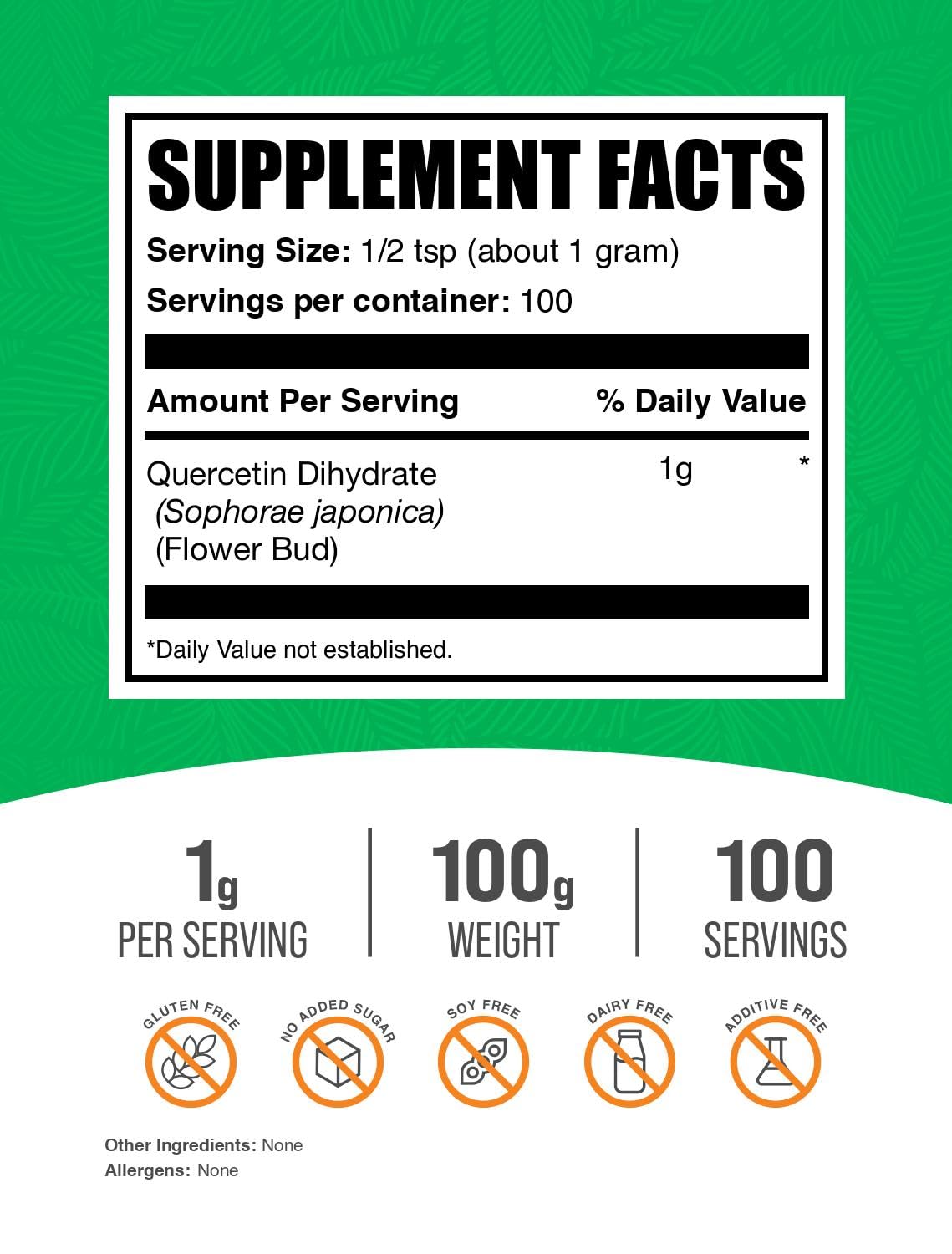 Quercetina Dihidratada Bulksupplements polvo medido para dosis