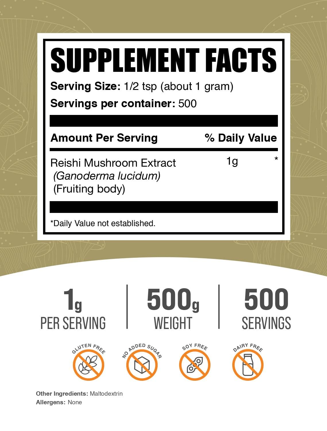 BulkSupplements Reishi polvo extracto, textura fina para mezclar en comidas.