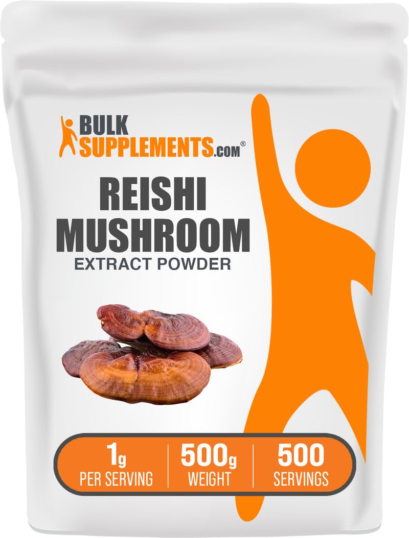 BulkSupplements Reishi polvo extracto en bote, perfecto para batidos diarios.