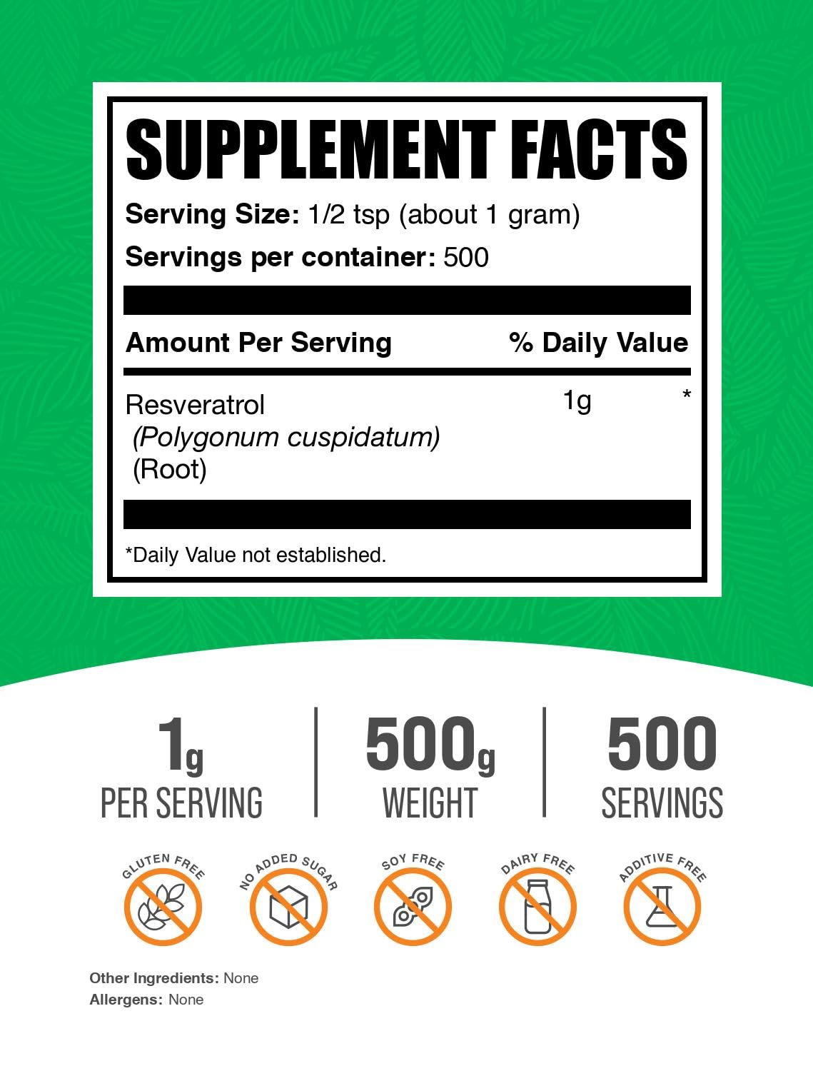 Resveratrol BulkSupplements, cuchara de medición para dosis precisas.