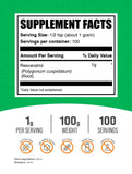 BulkSupplements Resveratrol polvo con cucharita medidora para porciones precisas.
