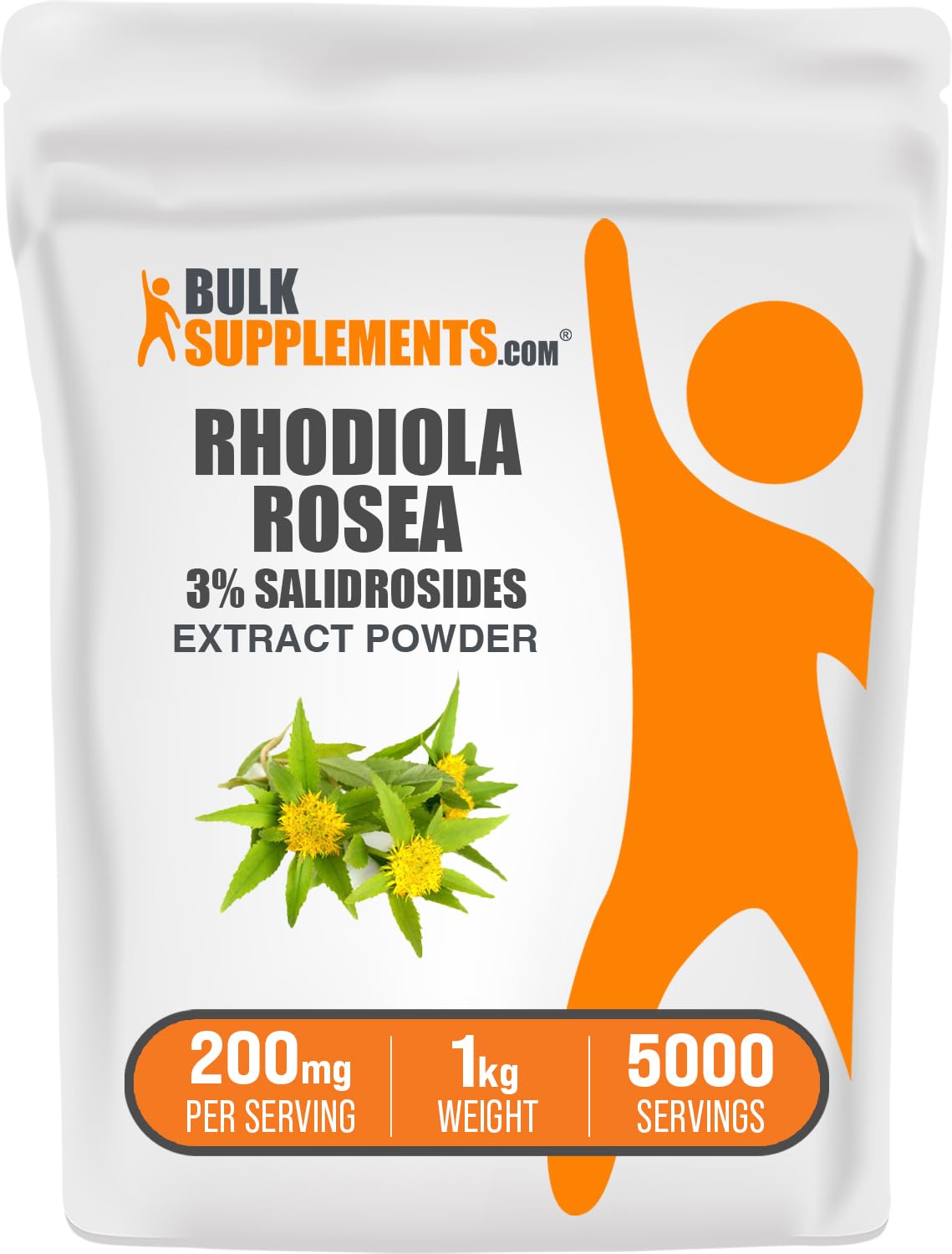 BulkSupplements Polvo de extracto de rhodiola en envase para uso diario.