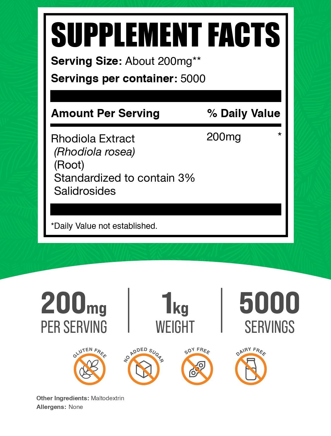 BulkSupplements Polvo con medidor facilita dosificar dosis de rhodiola.