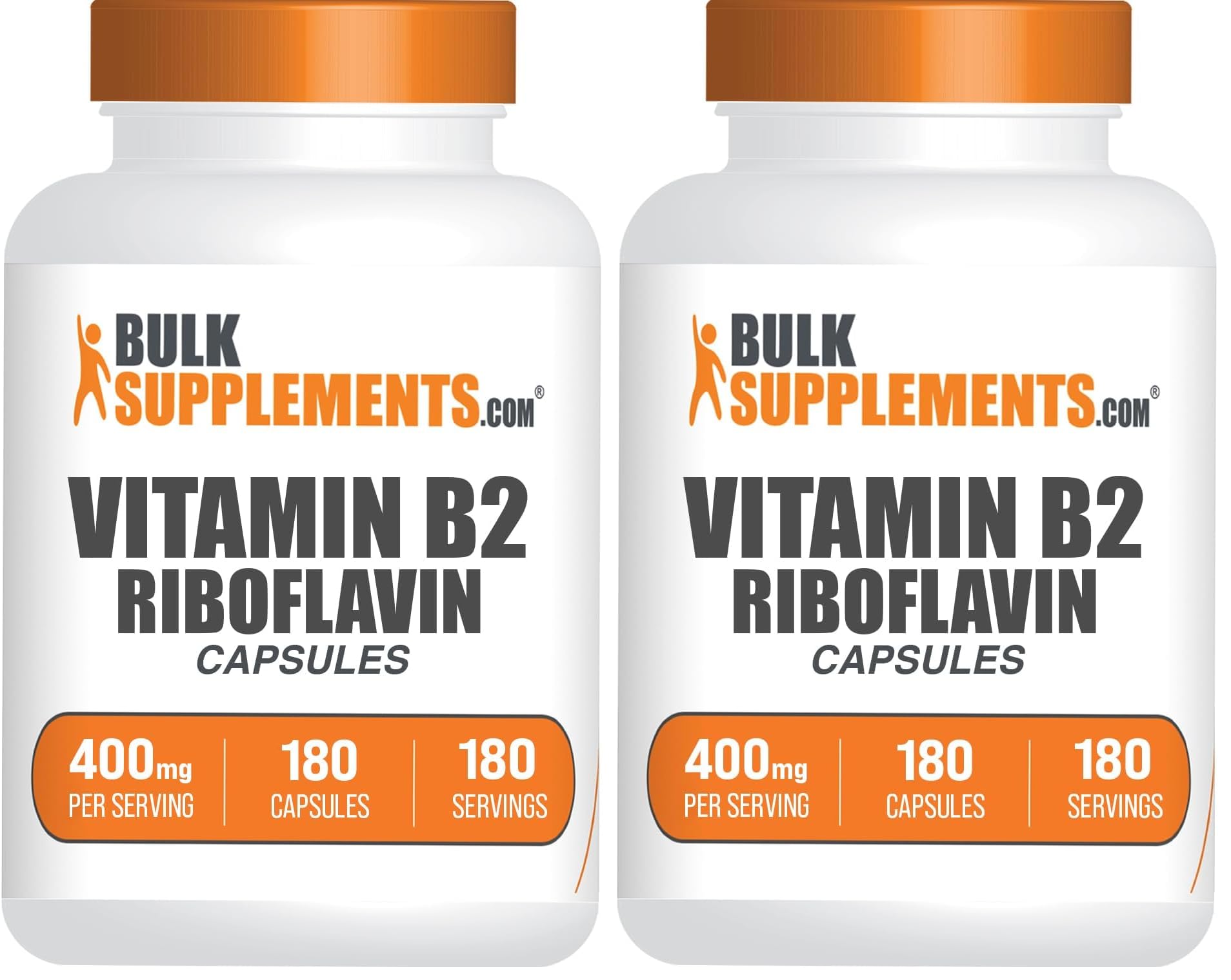 BulkSupplements Riboflavina 400 mg - botella: cápsulas fáciles de tragar para uso diario.