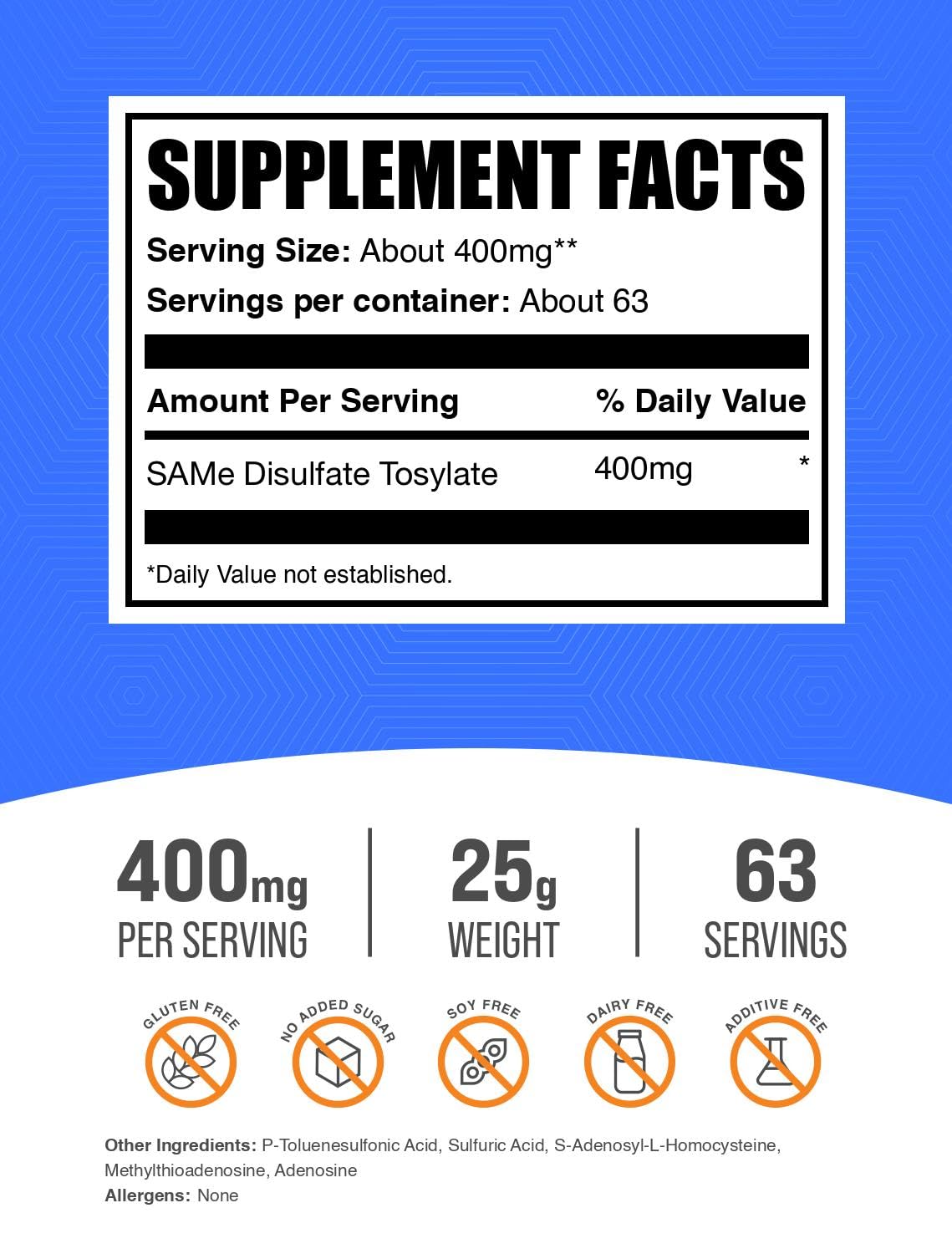 BulkSupplements SAM-e polvo, medidor incluido para dosis precisa