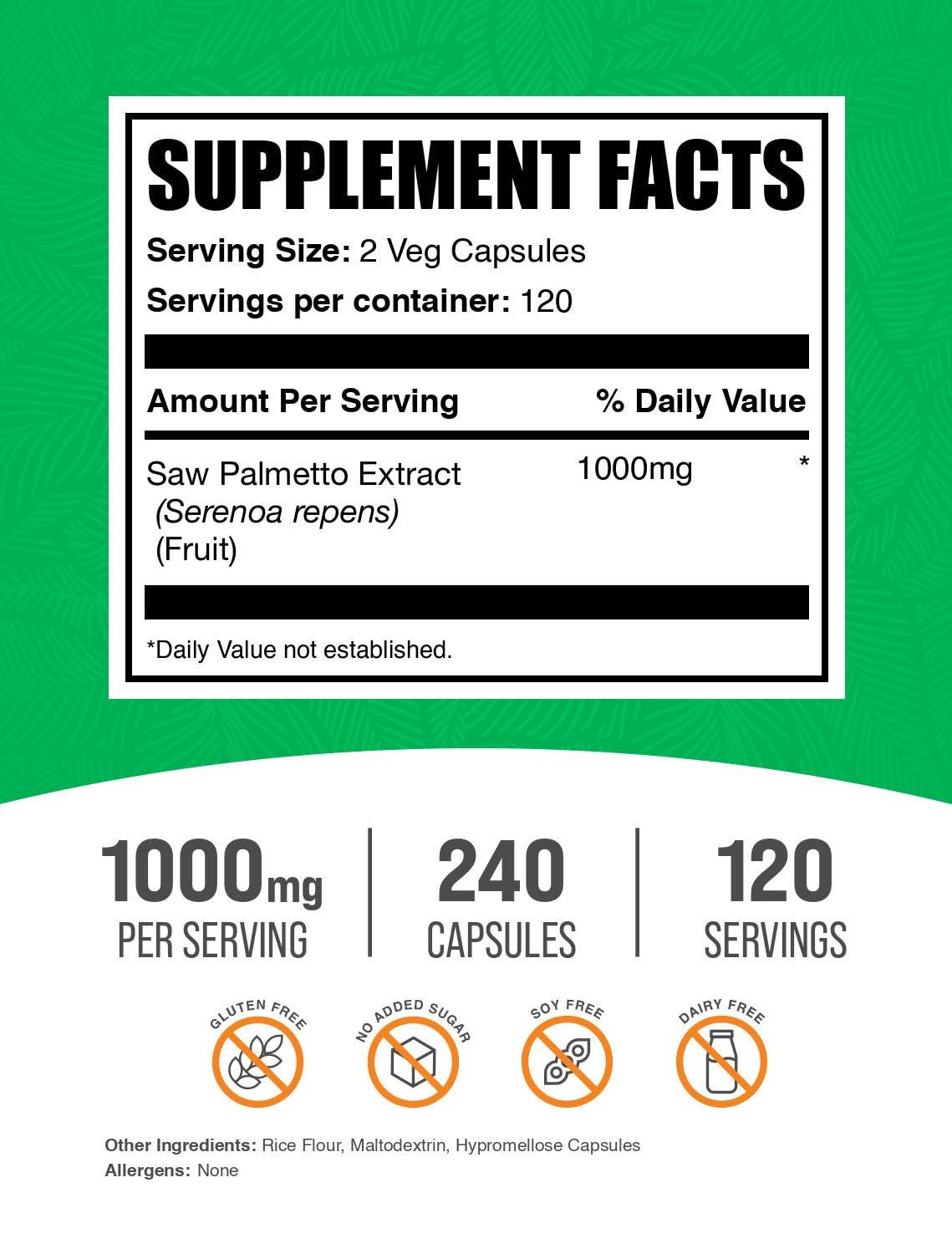 BulkSupplements Saw Palmetto Extract cápsulas: bayas Serenoa repens para uso diario