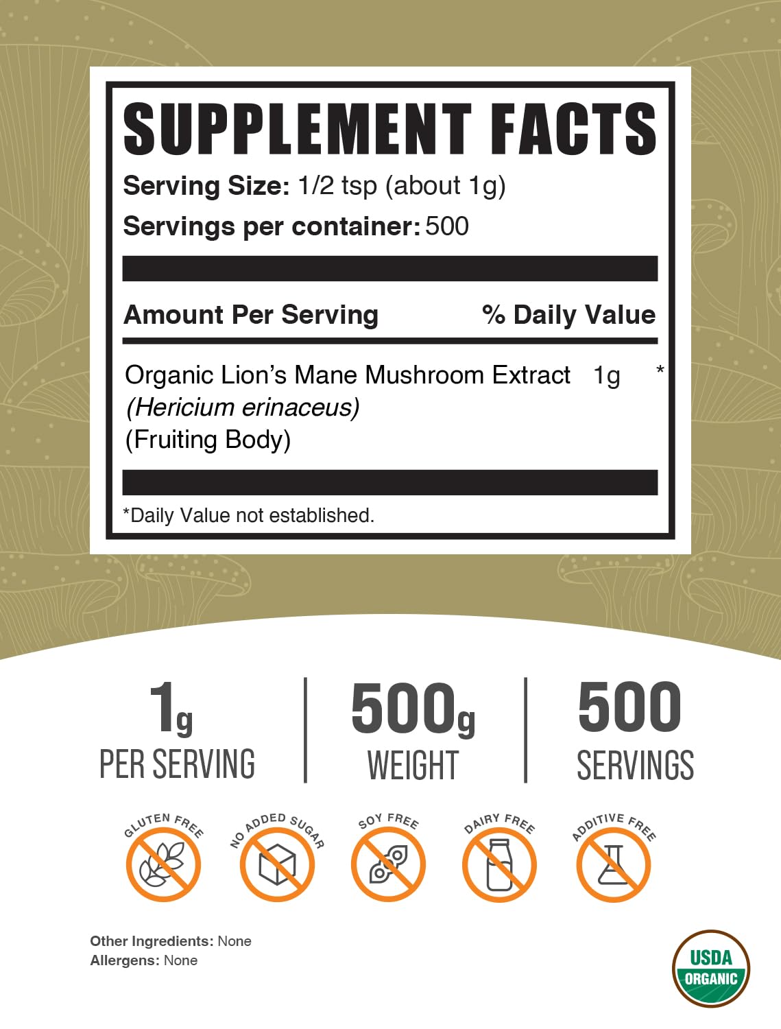 BulkSupplements Melena de León, textura polvo seco, ideal para mezclar en batidos.