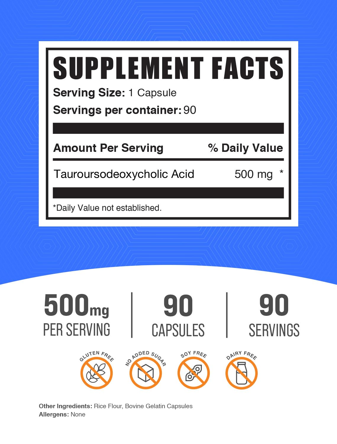 BulkSupplements TUDCA: cápsulas de 500 mg listas para uso diario.
