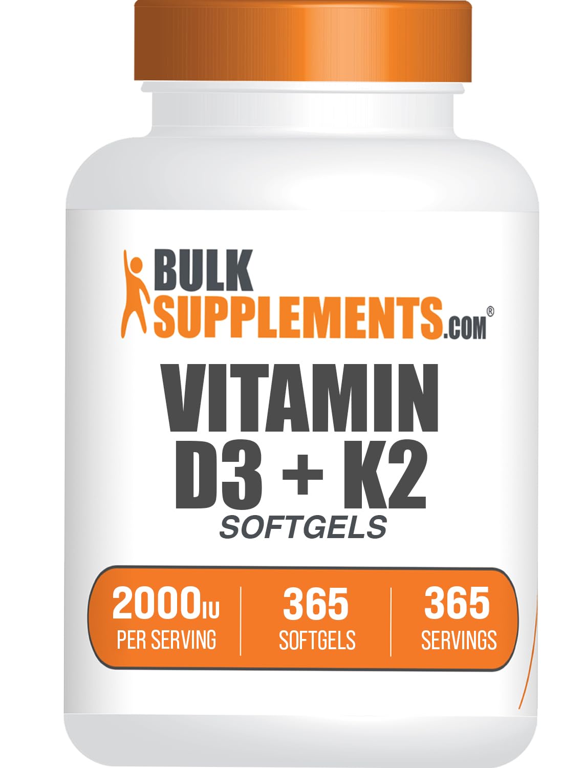 Bulksupplements Vitamin D3 + K2 Softgels botella para soporte diario de nutrientes