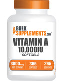 BulkSupplements Vitamina A 10000 UI, cápsula blanda para apoyo visual diario.