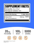 BulkSupplements Vitamina B12 polvo con etiqueta clara y transparente