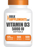 Bulksupplements Vitamina D3 5000IU softgel frente: apoyo diario para la vitalidad