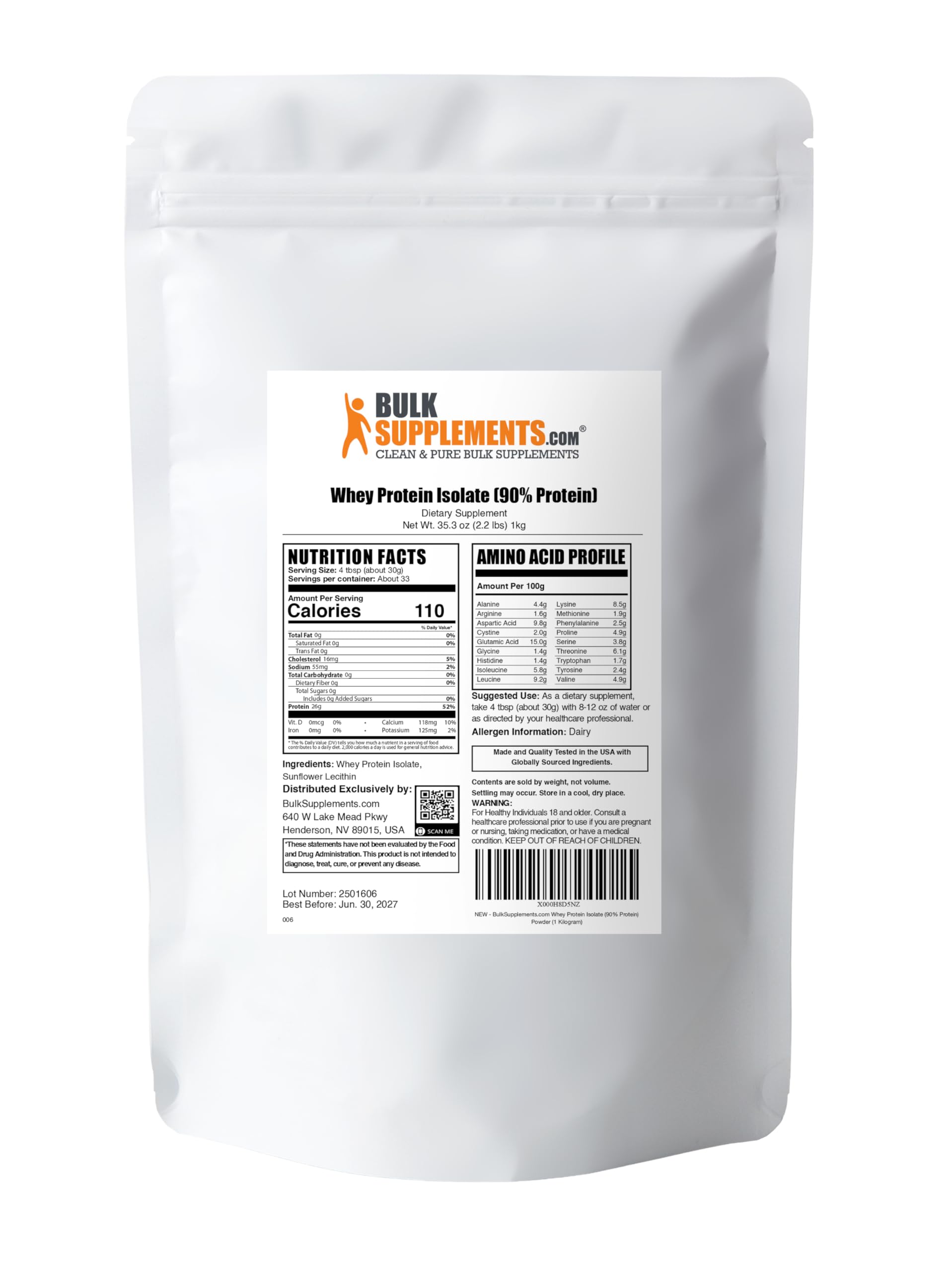 BulkSupplements Proteína de Suero Aislada cierre-tapa mantiene la frescura