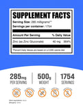 BulkSupplements zinc gluconato 40 mg en polvo para ingesta sencilla.
