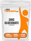 BulkSupplements zinc gluconato en polvo para energía diaria y bienestar.