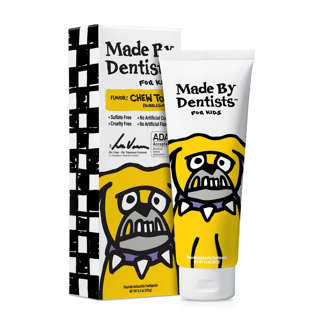 Pasta dental Bulldog para niños 4.2 oz, sabor chicle, ayuda a mantener dientes sanos.