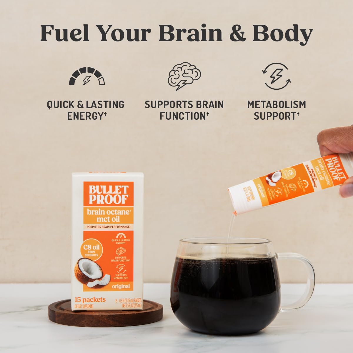 Aceite MCT C8 de Bulletproof en destilación triple para pureza