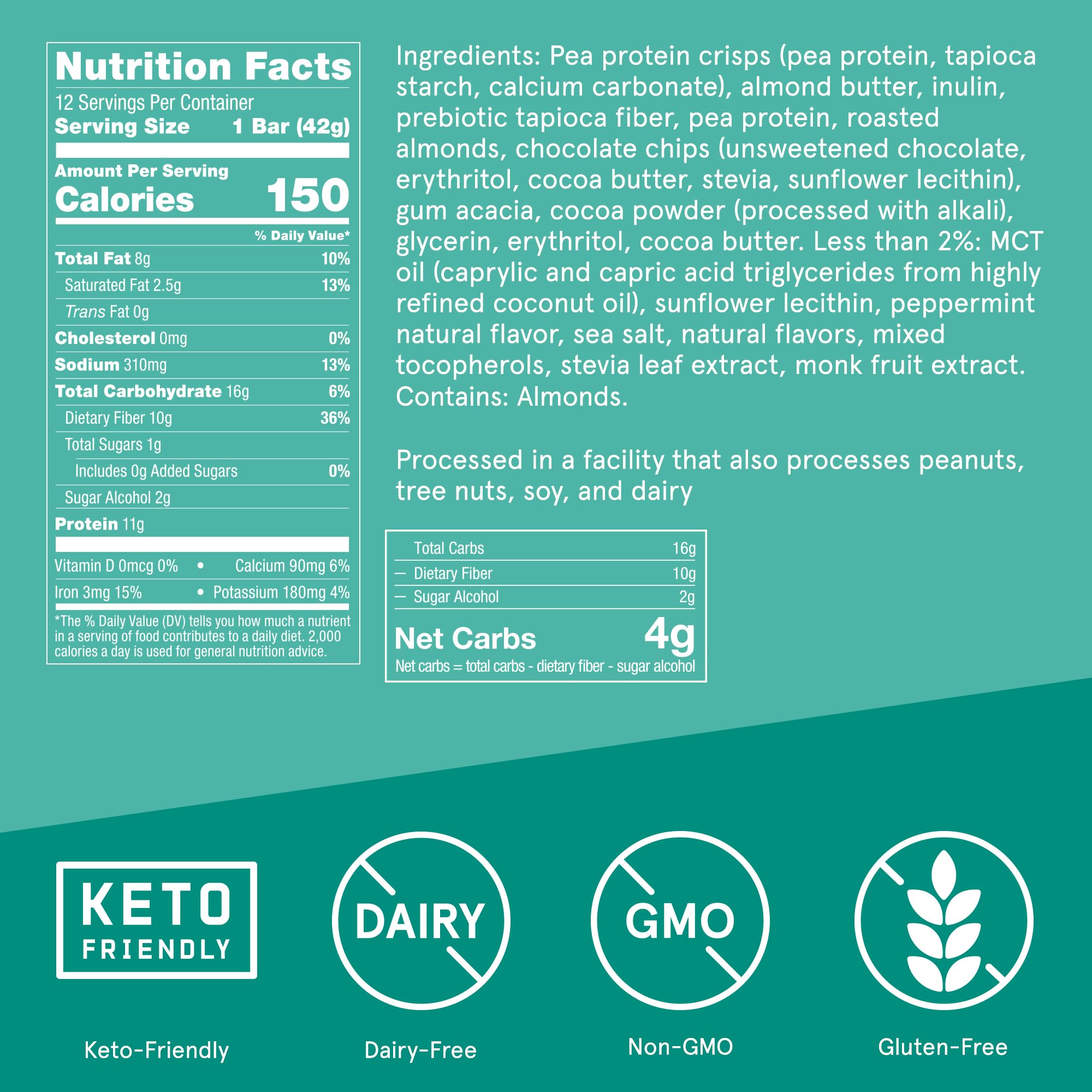 Bulletproof barra de proteína crujiente chocolate menta con trozos de nuez