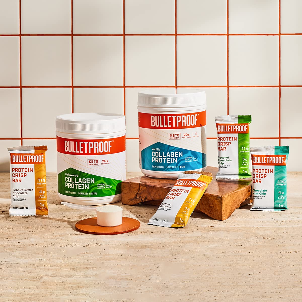 Bulletproof barra proteica crujiente sabor mantequilla de cacahuete chocolate para picnic