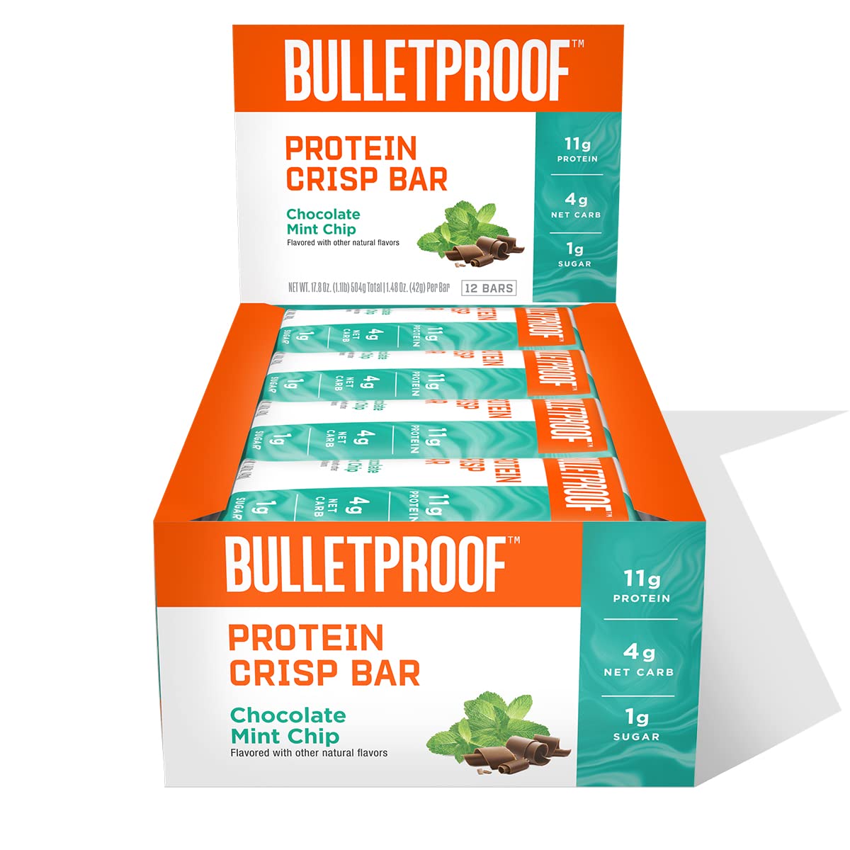 Bulletproof Barrita Chocolate Menta lista para llevar en empaque de 12 unidades