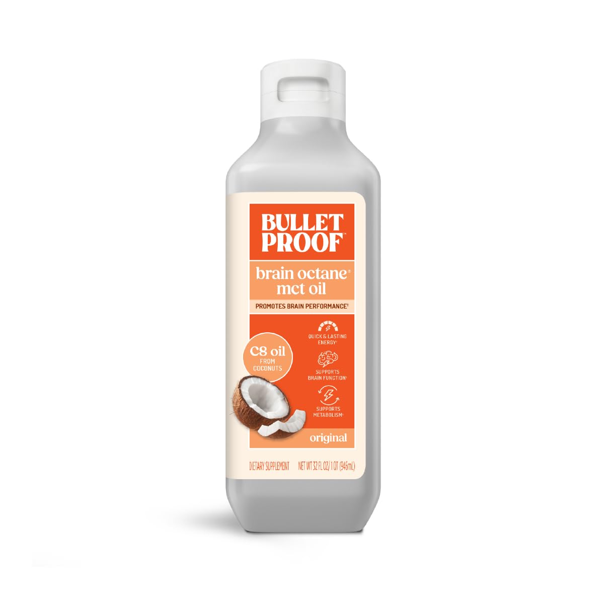 Bulletproof Brain Octane C8, botella de 32 oz para energía sostenida en la mañana